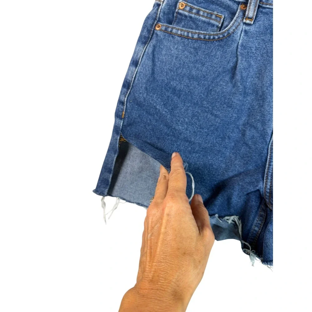 Primark Denim Co Womens High Waisted Jean Shorts Side Slit Raw Hem Blue Size 4